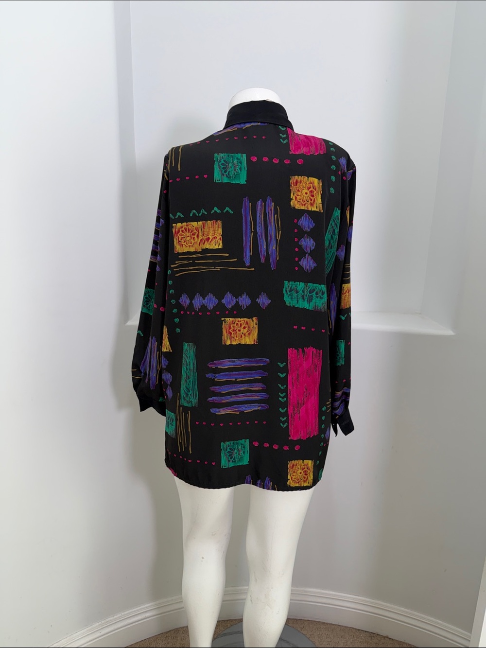 CASCAIS Of California 1980s Black Multicolor Geometric Print Button-Up Shirt L - Picture 5 of 6